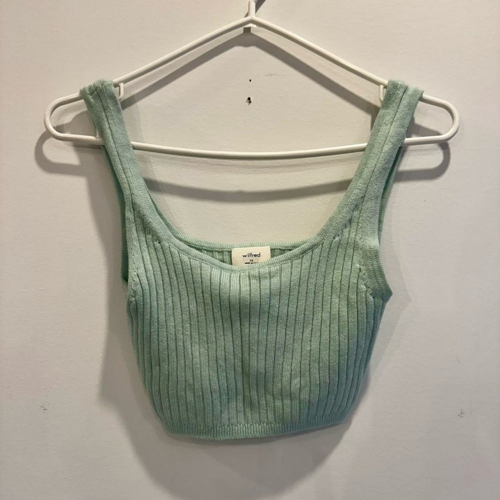 Aritzia Wilfred Light Green Ribbed Crop Top